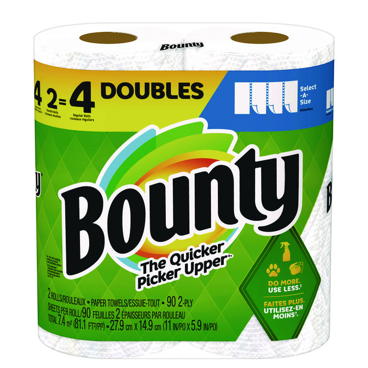 Bounty Select-a-Size Kitchen Roll Paper Towels, 2-Ply, 5.9 x 11, 90 Sheets/Roll, 2 Double Rolls/Pack (PGC030772061220)
