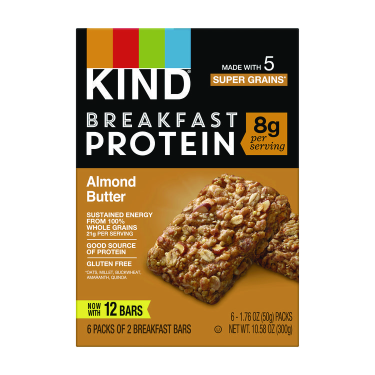 KIND Breakfast Protein Bars, Almond Butter, 1.76 oz Two-Bar Packs, 6/Box (KNDPHW41935)