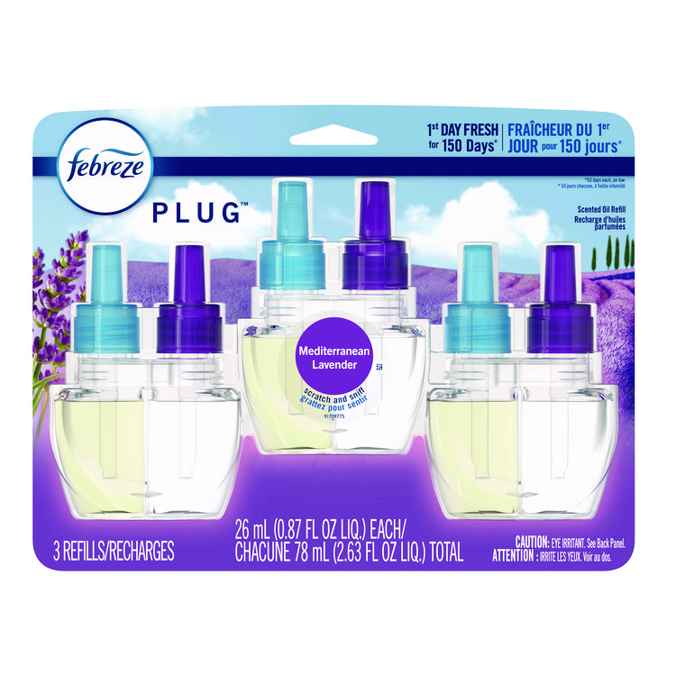 Febreze PLUG Air Freshener Refills, Mediterranean Lavender, 0.87 oz, 3/Pack (PGC54367)