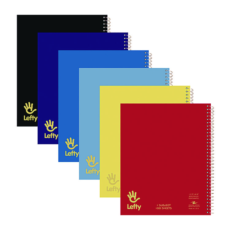Roaring Spring Lefty Notebook, 1-Subject, Wide/Legal Rule, Randomly Assorted Cover Color, (100) 10.5 x 8.5 Sheets (ROA13505)
