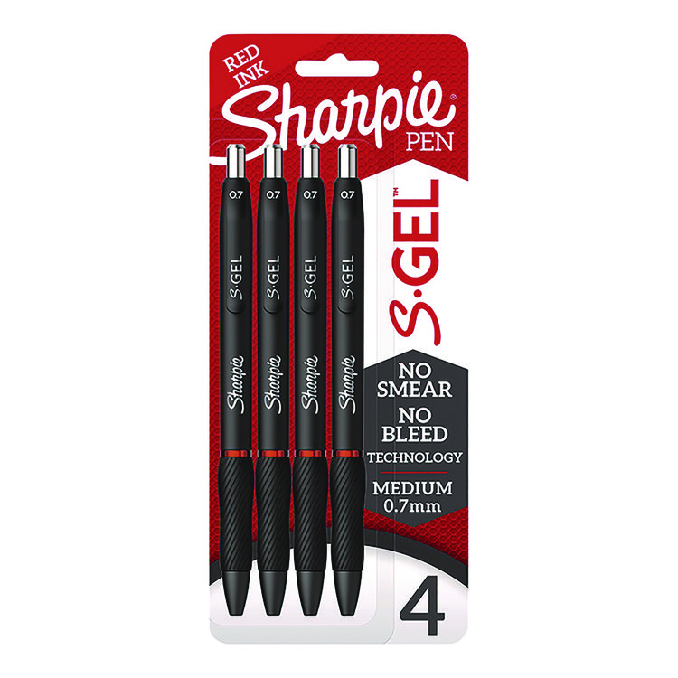 Sharpie S-Gel S-Gel Gel Pen, Retractable, Medium 0.7 mm, Red Ink, Black Barrel, 4/Pack (SAN2169763)