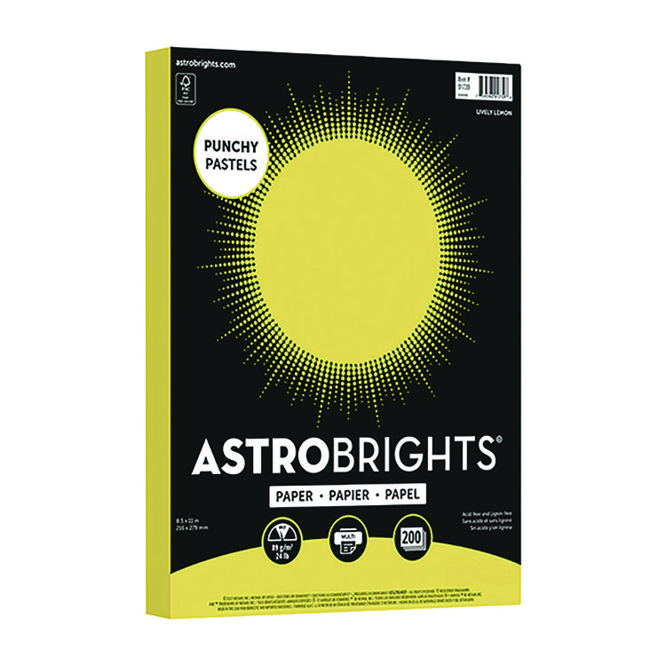 Astrobrights Color Paper - "Punchy Pastels" Assortment, 24 lb Bond Weight, 8.5 x 11, Lively Lemon, 200/Pack (WAU91739)