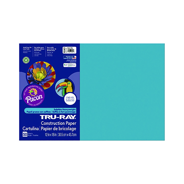 Pacon Tru-Ray Construction Paper, 70 lb Text Weight, 12 x 18, Atomic Blue, 50/Pack (PACP103401)