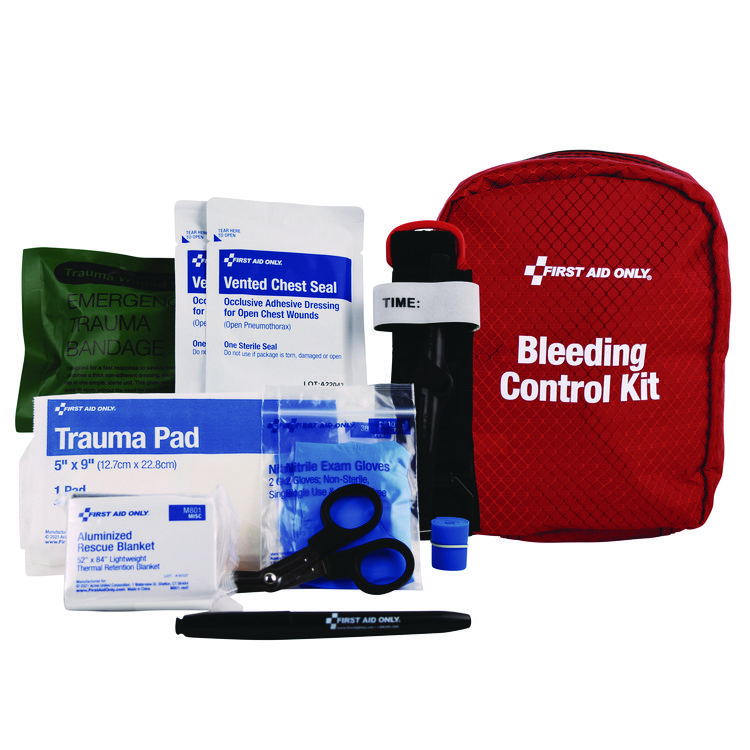 First Aid Only Right Response Bleeding Control Kit for Limb and Chest Wounds, 16 Pieces, Fabric Pouch (FAO91513)