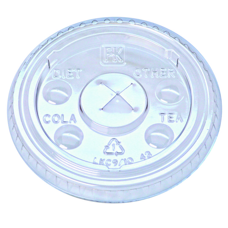 Fabri-Kal Kal-Clear/Nexclear Drink Cup Lids, X-Style Straw Slot/Flavor Buttons, Fits 9 oz to 10 oz Cold Cups, Plastic, Clear, 2,500/CT (FABLKC910)