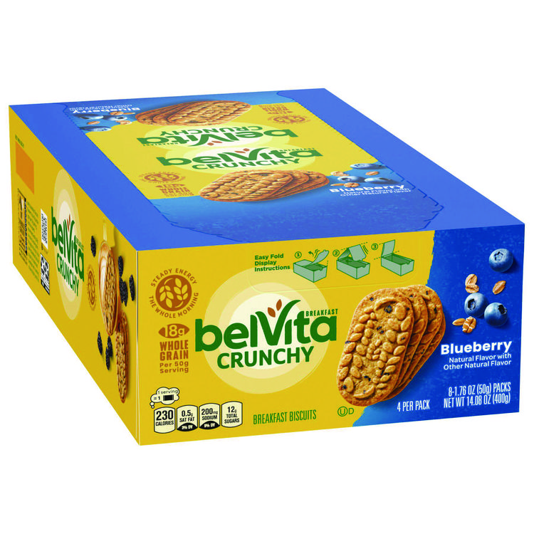Nabisco belVita Breakfast Biscuits, Blueberry, 1.76 oz Pack, 8/Box (CDB02908BX)