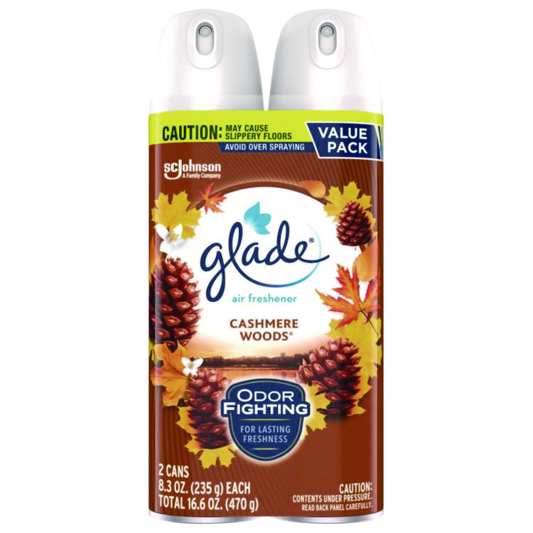 Glade Air Freshener, Cashmere Woods Scent, 8.3 oz Aerosol Can, 2/Pack (SJN377361PK)