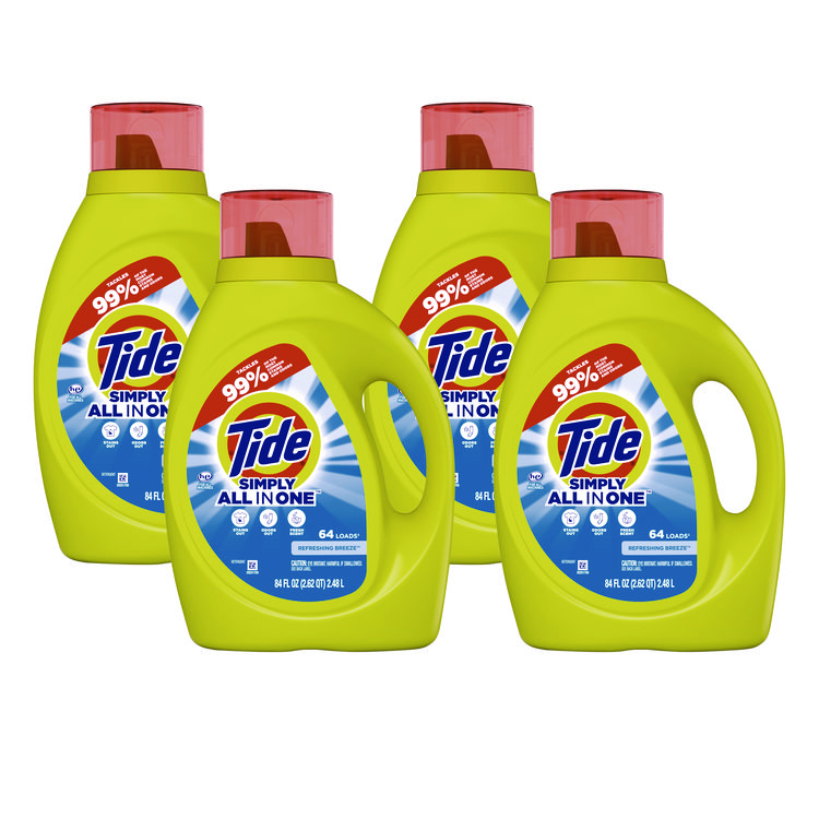 Tide Simply Clean and Fresh Laundry Detergent, HE Compatible, Refreshing Breeze, 64 Loads, 84 oz Bottle, 4/Carton (PGC13143)