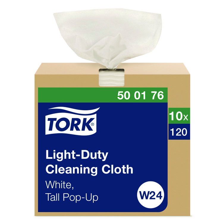 Tork Light Duty Cleaning Cloth Pop Up Box, 1-Ply, 8.3 x 16.1, White, 120 Cloths/Pack, 10 Packs/Carton (TRK500176)