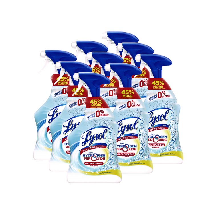 LYSOL Brand Multi-Purpose Hydrogen Peroxide Cleaner, Citrus Sparkle Zest, 32 oz Trigger Spray Bottle, 9/Carton (RAC89289CT)