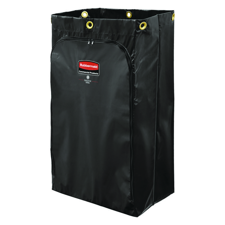 Rubbermaid Commercial Zippered Vinyl Cleaning Cart Bag for Rubbermaid Commercial FG6173-88, 24 gal, 6.5" x 9.13" x 17.25", Black, 4/Carton (RCP1966720)