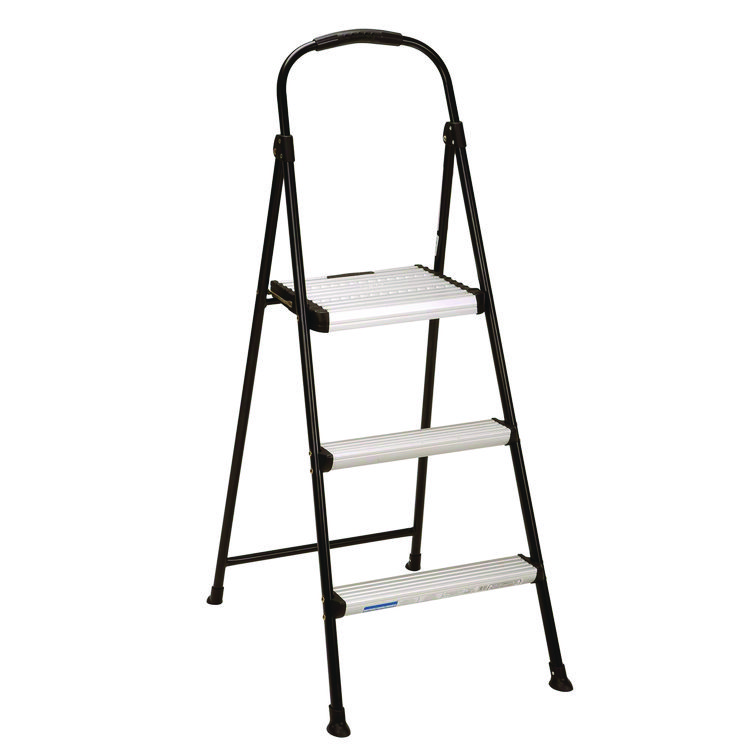 Cosco 3-Step Stepstool, 250 lb, 28.75" Tall, 28.35" Spread, Black/Silver (CSC11425ABK1E)
