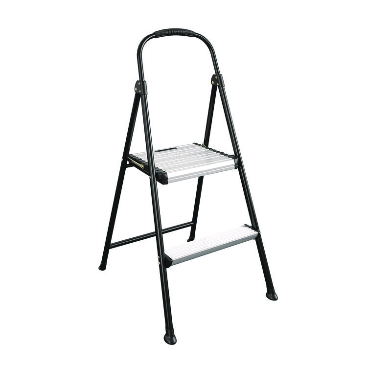 Cosco 2-Step Stepstool, 250 lb Capacity, 19" Working Height, 22.5" Spread, Black/Silver (CSC11325ABK1E)