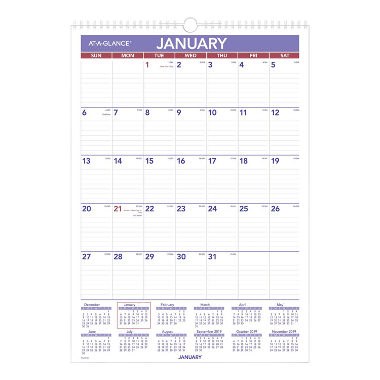 AT-A-GLANCE Erasable Wall Calendar, 12 x 17, White Sheets, 12-Month (Jan to Dec): 2026 (AAGPMLM0228)