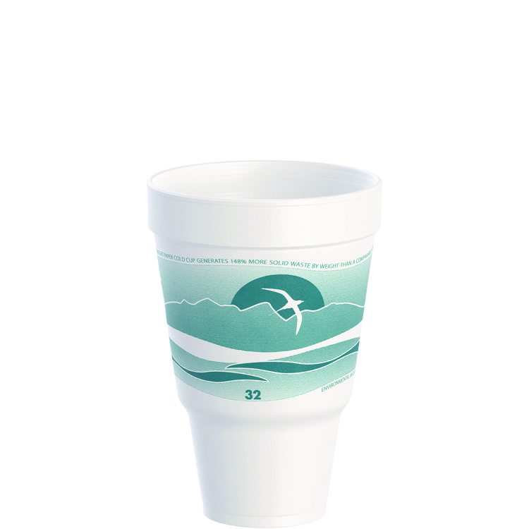Dart J Cup Insulated Foam Pedestal Cups, 32 oz, White/Teal, 25/Sleeve, 20 Sleeves/Carton (DCC32AJ32H)