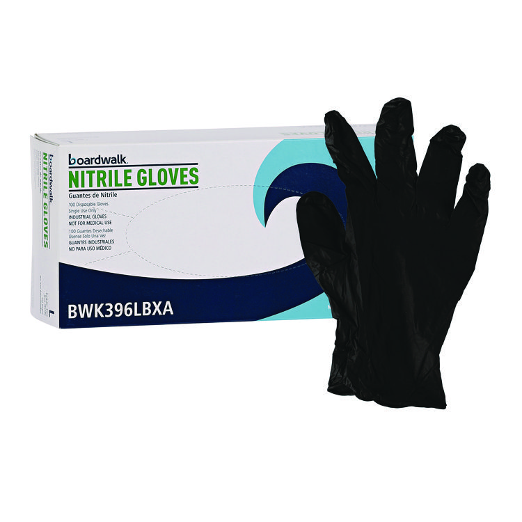 Boardwalk 396 Series Disposable General-Purpose Nitrile Gloves, Powder-Free, Large, 4.4 mil Thick, 9.5" Long, Black, 100/Box (BWK396LBXA)