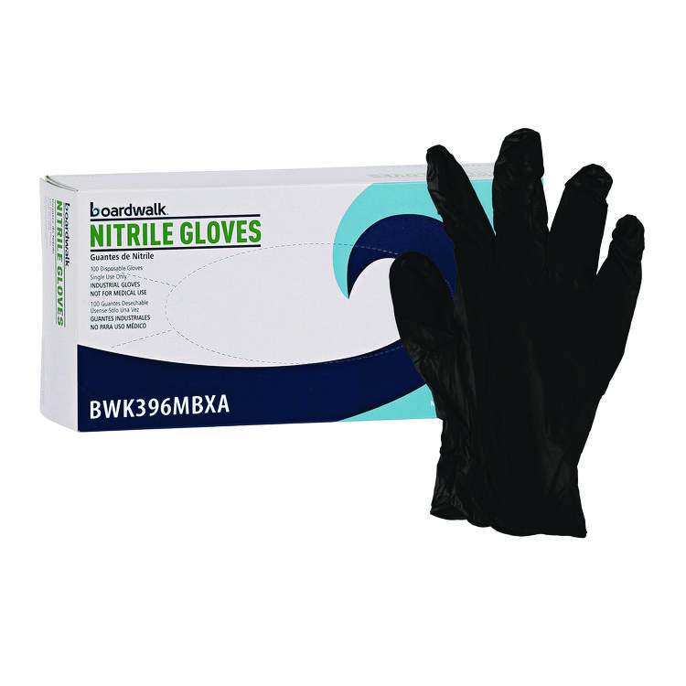 Boardwalk 396 Series Disposable General-Purpose Nitrile Gloves, Powder-Free, Medium, 4.4 mil Thick, 9.5" Long, Black, 100/Box (BWK396MBXA)