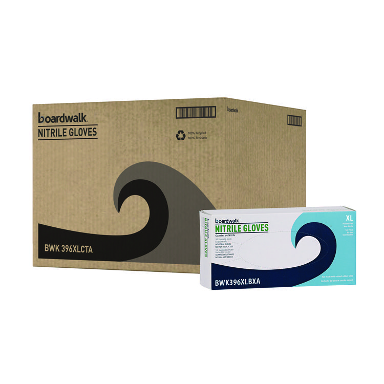Boardwalk 396 Series Disposable General-Purpose Nitrile Gloves, Powder-Free, X-Large, 4.4 mil Thick, 9.5" Long, Black, 100/BX, 10 BX/CT (BWK396XLCTA)