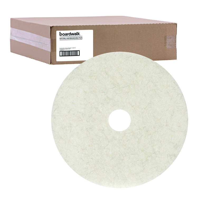 Boardwalk Natural Burnishing Floor Pads, 19" Diameter, White, 5/Carton (BWK4019NAT)