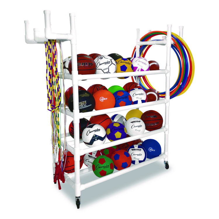 Champion Sports Equipment Cart, Plastic, 176 lb Capacity, 19 x 61 x 62, White (CSIPECART)