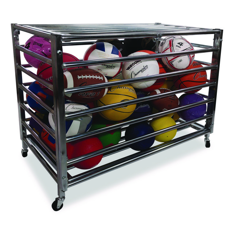Champion Sports Heavy Duty Lockable Ball Locker, Metal, 132 lb Capacity, 24 x 42 x 30, High-Polish Black (CSILBCXX)