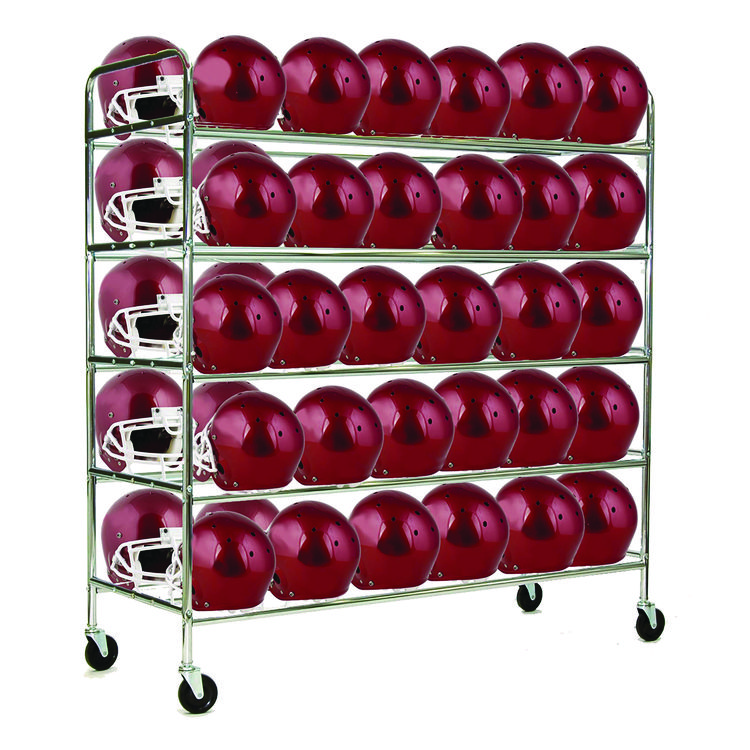 Champion Sports 60 Helmet Football Cart, Five Shelves, Metal, 176 lb Capacity, 24" x 61" x 65", Chrome (CSIFBHC)