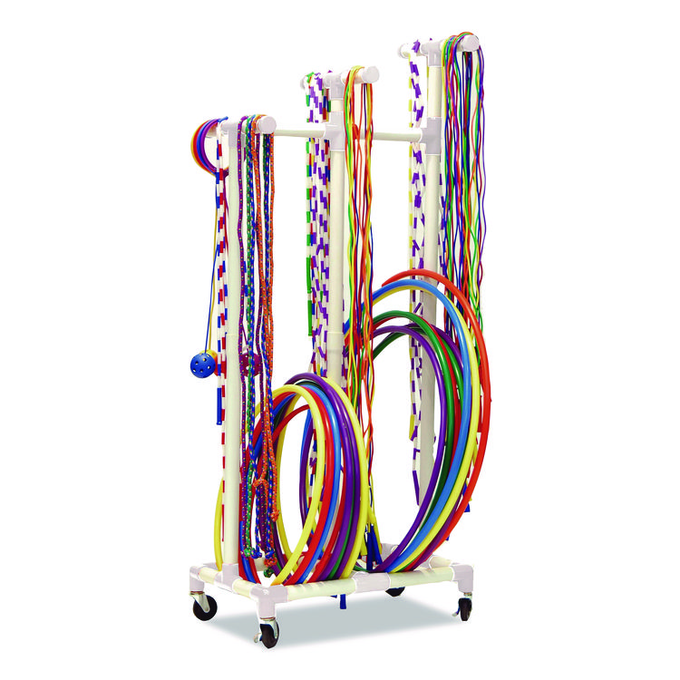 Champion Sports Jump Rope and Hoop Cart, Plastic, 19 x 28 x 69, White (CSIRHRACK)