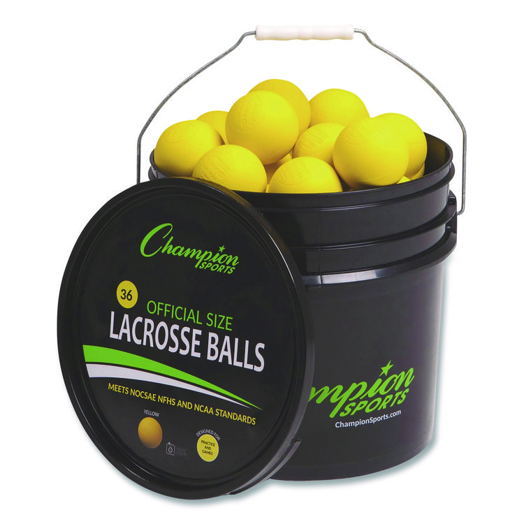 Champion Sports Bucket of Lacrosse Balls, Official Size, Yellow, 36 Balls/Bucket (CSILBYN36)