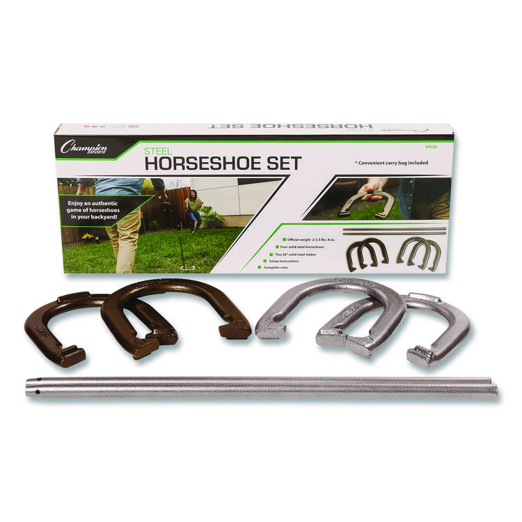 Champion Sports Steel Horseshoe Set, (4) Horseshoes/(2) 20" Stakes/Nylon Carry Bag (CSIIHS20)