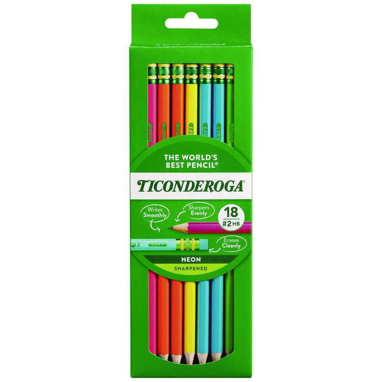 Ticonderoga Pre-Sharpened Pencil, 2.2 mm, HB (#2), Black Lead, Neon Assorted Barrel Colors, 18/Pack (DIXX13018)