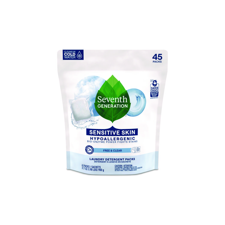 Seventh Generation Natural Laundry Detergent Packs, Powder, Unscented, 45 Packets/Pack, 8/Carton (SEV22977CT)