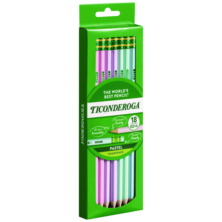 Ticonderoga Pre-Sharpened Pencil, 2.2 mm, HB (#2), Black Lead, Pastel Assorted Barrel, 18/Pack (DIXX13718)