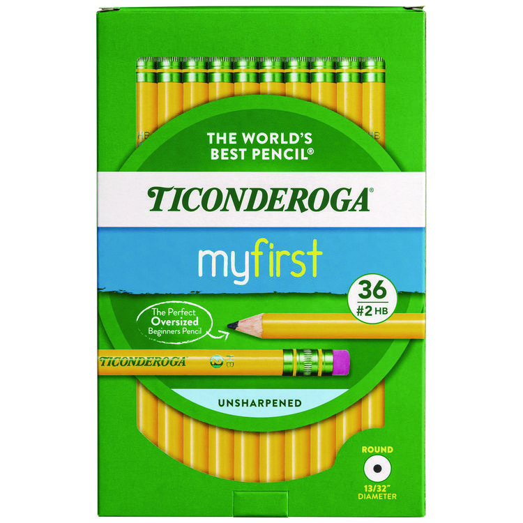 Ticonderoga My First Woodcase Pencil with Eraser, 3.6 mm, HB (#2), Black Lead, Yellow Barrel, 36/Pack (DIXX33336)