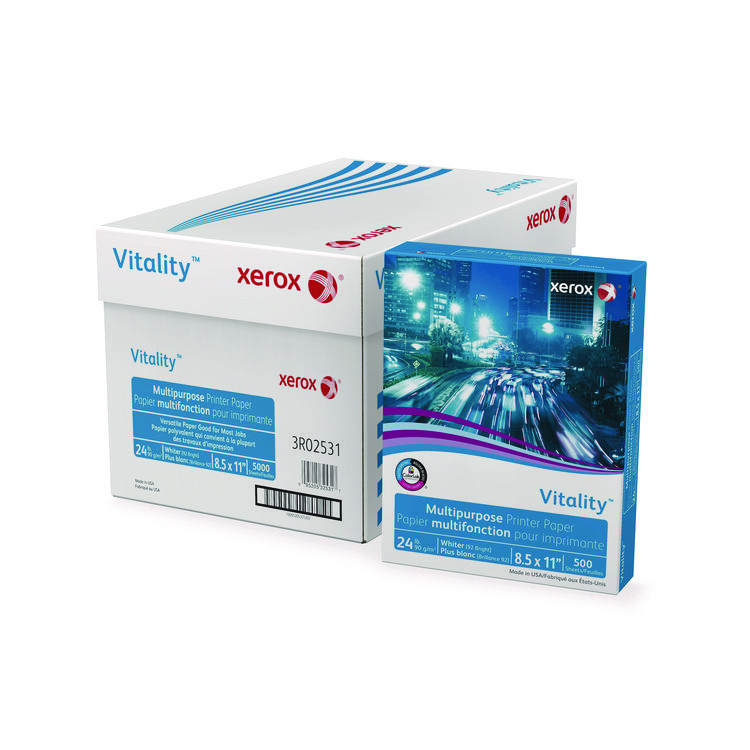 xerox Vitality Multipurpose Print Paper, 92 Bright, 24 lb Bond Weight, 8.5 x 11, White, 500/Ream (XER3R02531)