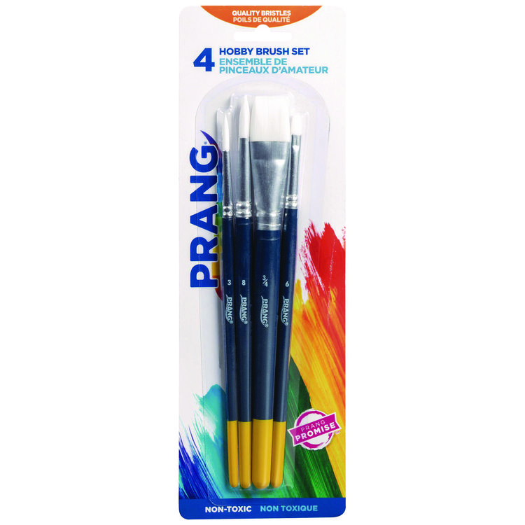 Prang Hobby Four-Brush Set, Assorted, Synthetic, Flat; Round, 4/pack (DIXX94006)