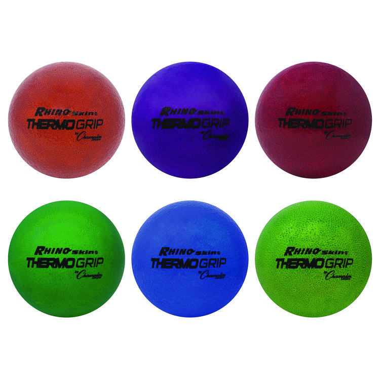 Champion Sports Rhino Skin Thermo Grip Dodgeball Set, Heat-Activated Color Change, 6.3" Diameter, Assorted Colors, 6/Set (CSIRXTHRMSET)