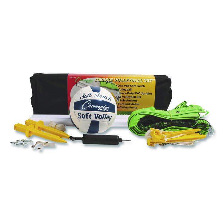 Champion Sports Deluxe Volleyball Set, Official-Size Volleyball, Volleyball Net (CSIVBSET)