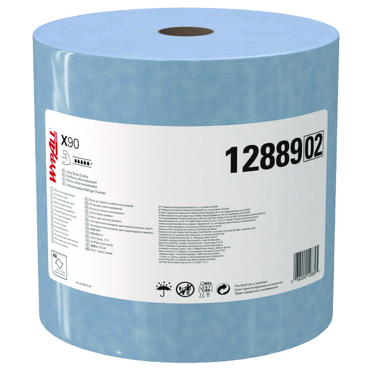 WypAll X90 Cloths, Jumbo Roll, 2-Ply, 11.1 x 13.4, Denim Blue, 450/Roll (KCC12889)