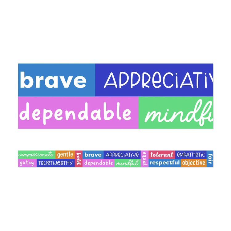 Carson-Dellosa Education Straight Borders, 12-Piece Set, Motivational: Positive Words, 3" x 3 ft, Multicolor (CDP108520)