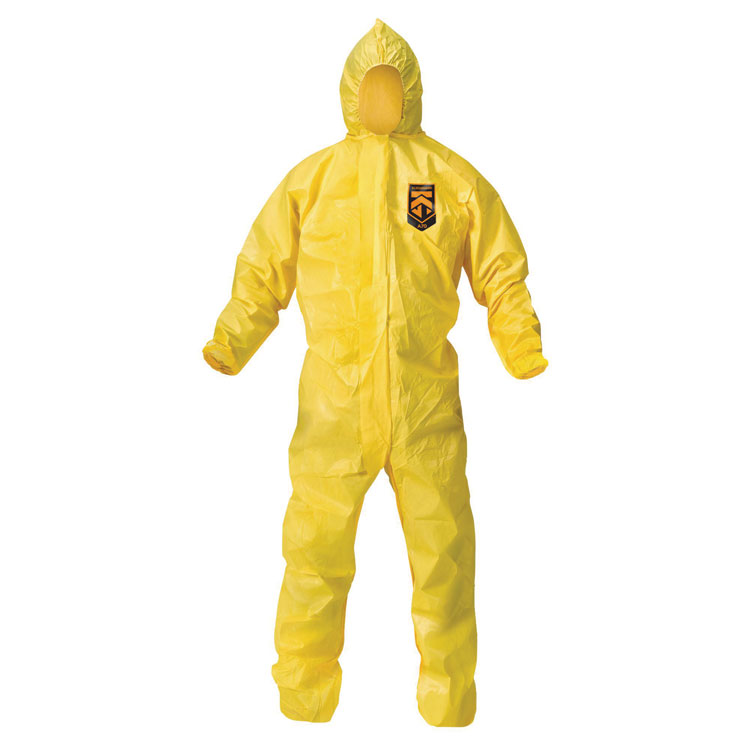 KleenGuard A70 Chemical Spray Protection Coveralls, Elastic Wrists, Ankles, Hood, 2X-Large, Yellow, 12/Carton (ANS09815)