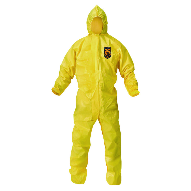 KleenGuard A70 Chemical Spray Protection Coveralls, Elastic Wrists, Ankles, Hood, 3X-Large, Yellow, 12/Carton (ANS09816)
