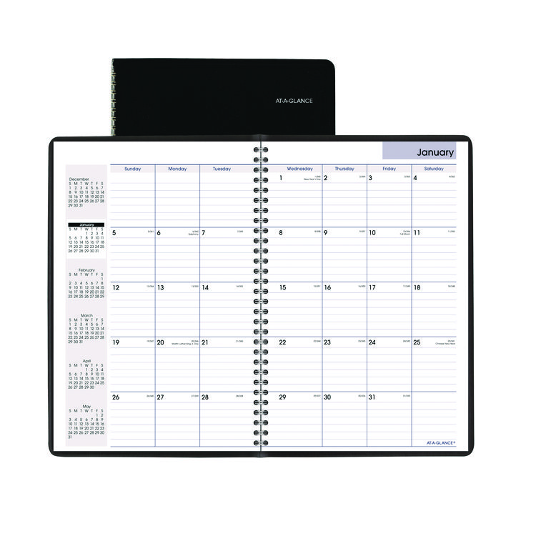 AT-A-GLANCE DayMinder Monthly Planner, Ruled Blocks, 12 x 8, Black Cover, 14-Month: Dec 2025 to Jan 2027 (AAGG47000)