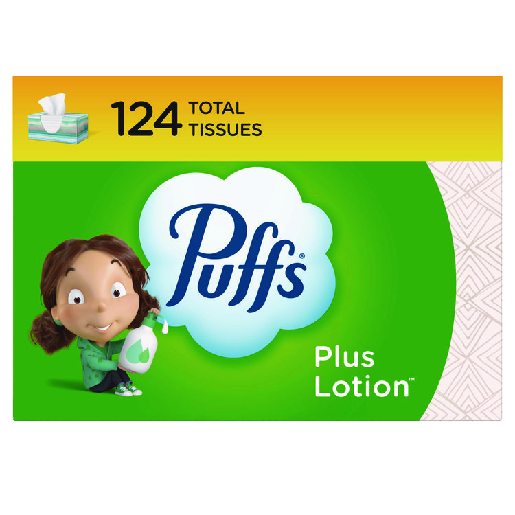 Puffs Plus Lotion Facial Tissue, 2-Ply, White, 124 Sheets/Box, 24 Boxes/Carton (PGC39346)