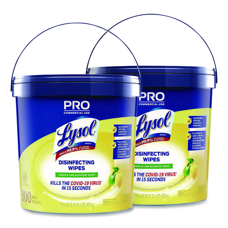 LYSOL Brand Professional Disinfecting Wipe Bucket, 1-Ply, 6 x 8, Lemon and Lime Blossom, White, 800 Wipes/Bucket, 2 Buckets/Carton (RAC99856CT)