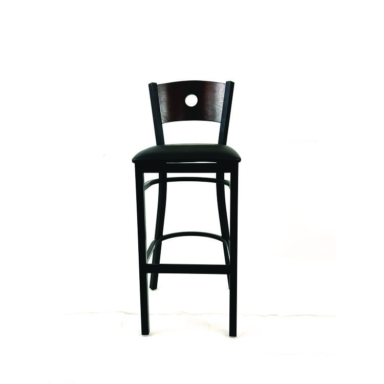 JMC FURNITURE Circle Series Barstool, Supports Up to 300 lb, 28.5" Seat Height, Black Seat, Dark Walnut Back, Black Base (JMCCRBBVBLKC)