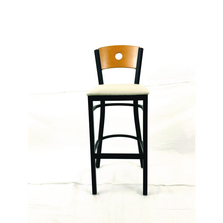 JMC FURNITURE Circle Series Barstool, Supports Up to 300 lb, 28.5" Seat Height, Cream Seat, Natural Back, Black Base (JMCCRBBVCRMD)