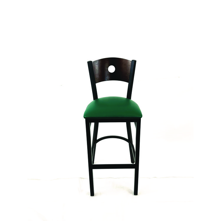 JMC FURNITURE Circle Series Barstool, Supports Up to 300 lb, 28.5" Seat Height, Green Seat, Dark Walnut Back, Black Base (JMCCRBBVGRNC)