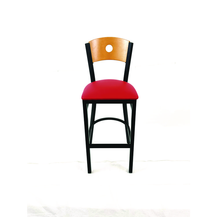 JMC FURNITURE Circle Series Barstool, Supports Up to 300 lb, 28.5" Seat Height, Red Seat, Natural Back, Black Base (JMCCRBBVREDD)