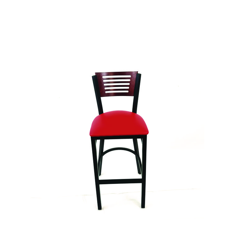 JMC FURNITURE Jones River Series Barstool, Supports Up to 300 lb, 28.5" Seat Height, Red Seat, Dark Mahogany Back, Black Base (JMCJRBBVREDB)
