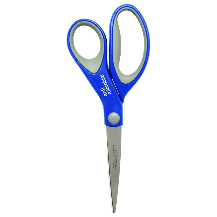 Westcott Scissors with Antimicrobial Protection, 8" Long, 3.25" Cut Length, Straight Blue/Gray Handle, 3/Pack (ACM17837)